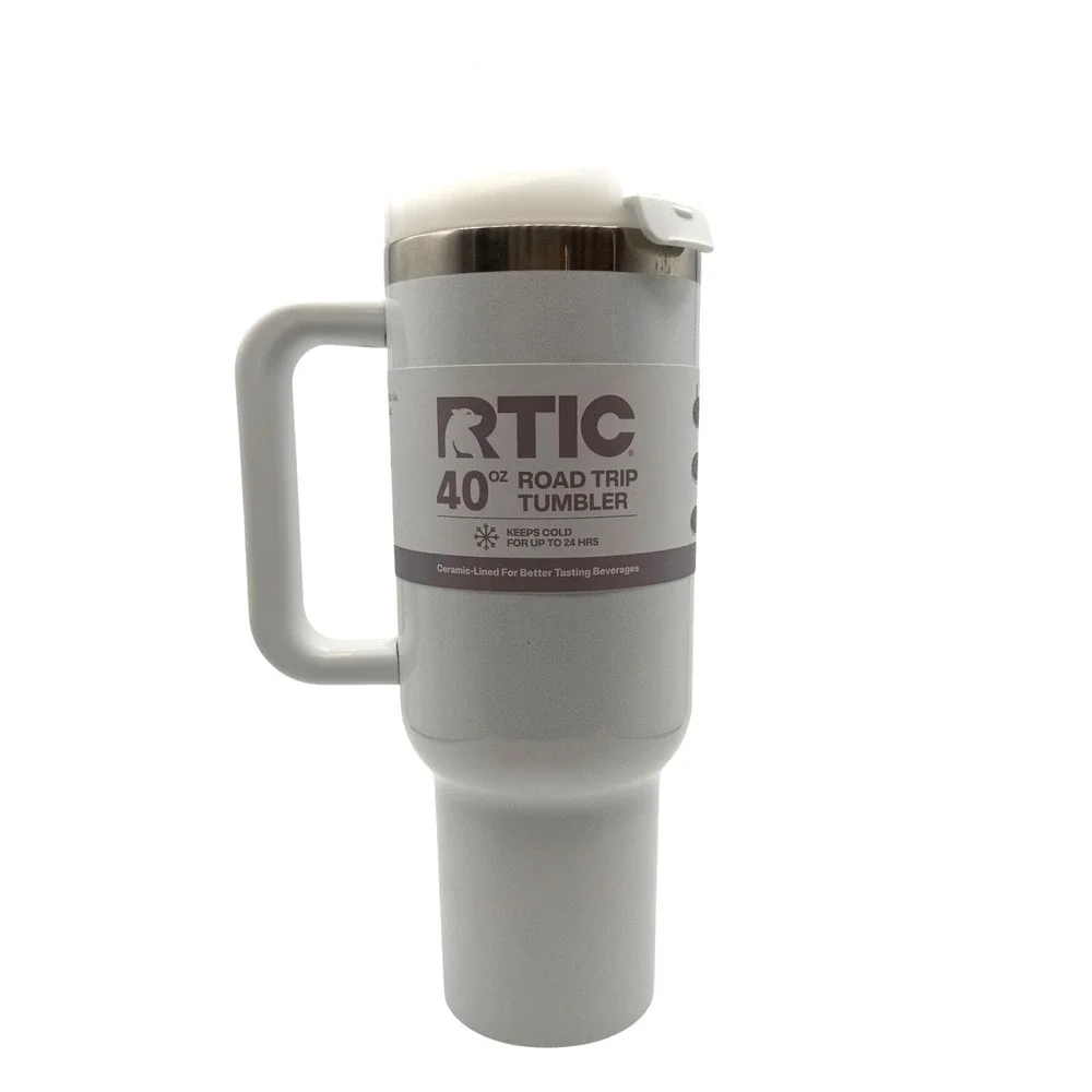 RTIC 40oz Road Trip Tumbler White Ceramic Lined Insulated Travel Mug with Handle